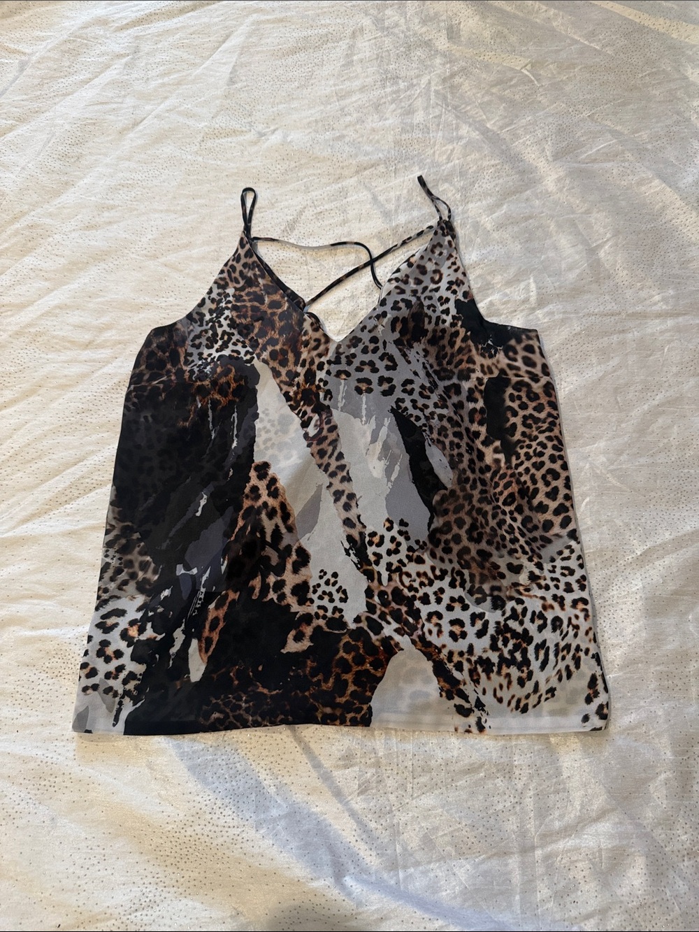 Bebe Women's Leopard Print V-Neck Cami Top - Brown/Black size S open back
